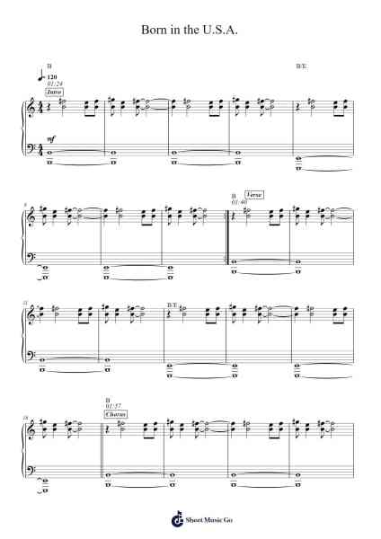 Born in the U.S.A. Sheet Music by Bruce Springsteen-Arr.Warald Kipfrank