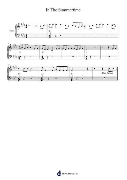 In The Summertime Sheet Music by Mungo Jerry-Arr.Chloepole