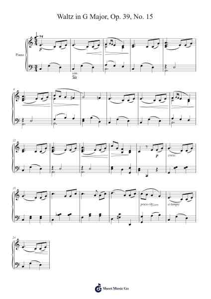 Waltz in G Major, Op. 39, No. 15 Sheet Music by Johannes Brahms-Arr.Shertram