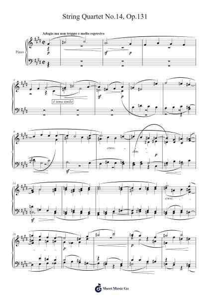 String Quartet No. 14 in C♯ Minor, Op. 131: I. Adagio ma non troppo e molto espressivo Sheet Music by Ludwig van Beethoven-Arr.Keyjean Leighmuel