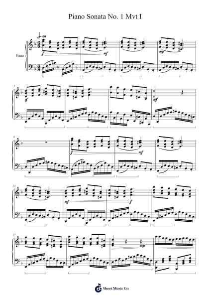 Piano Sonata No. 1 in F Minor, Op. 2, No. 1: I. Allegro Sheet Music by Hayreed Toutment-Arr.Malke Wordby