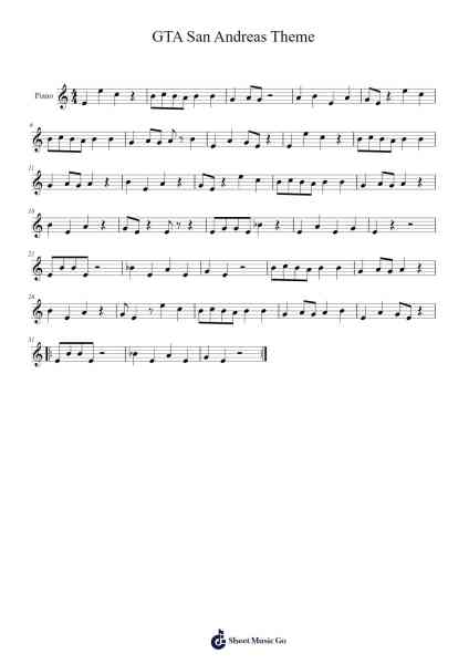 GTA San Andreas Theme Sheet Music by Misc Computer Games-Arr.Jillcke