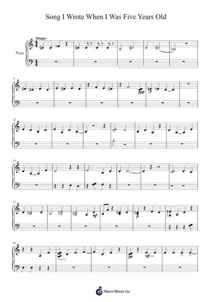 Song I Wrote When I Was Five Years Old Sheet Music by Zimhale-Arr.Toutpeg