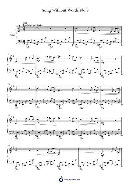 Song Without Words No.3 Sheet Music by m-11166492-Arr.Urrite