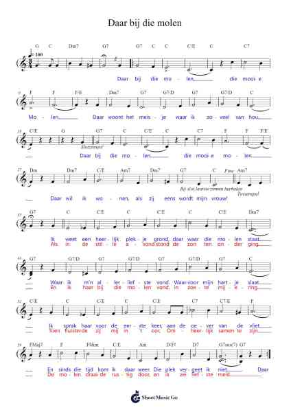 Daar bij die molen Sheet Music by undefined-Arr.Quinliet