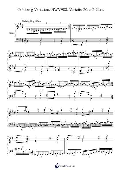 Goldberg Variations, BWV 988: Variatio 26. a 2 Clav. Sheet Music by Johann Sebastian Bach-Arr.Derkins