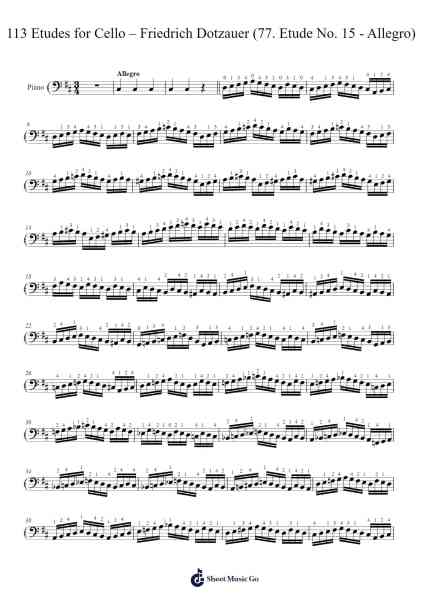113 Etudes for Cello, Op. 120: No. 77 in A Minor, Etude No. 15 - Allegro Sheet Music by Friedrich Dotzauer-Arr.Serles