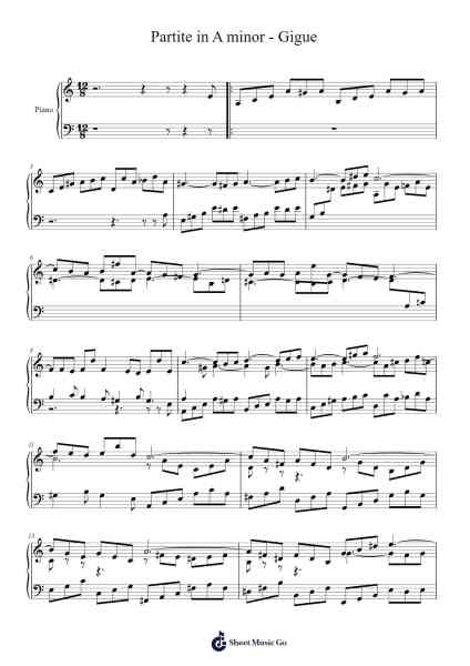 Partita in A Minor, BWV 827: VI. Gigue 樂譜由 Johann Sebastian Bach - 編曲 Clarknence