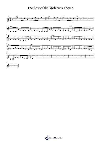 The Last of the Mohicans Theme Sheet Music by Unknown author-Arr.Yesea