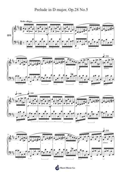 Prelude in D Major, Op. 28 No. 5 樂譜由 Frédéric Chopin - 編曲 Galor Mifrey