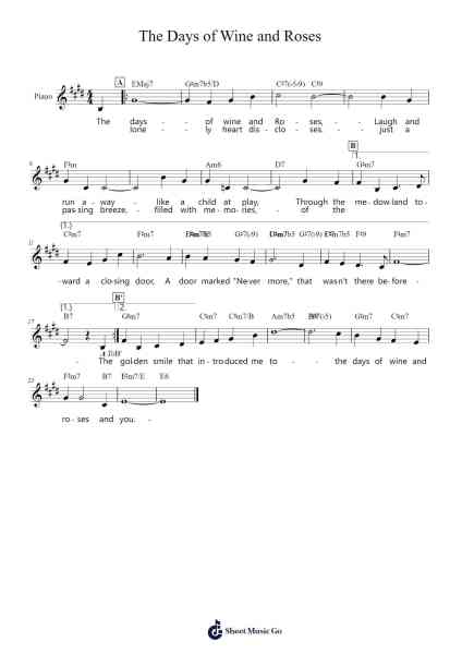 The Days of Wine and Roses Sheet Music by Henry Mancini-Arr.Fowpher