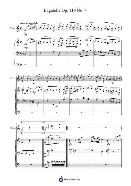 Bagatelle in A Major, Op. 119 No. 4 Sheet Music by Ludwig van Beethoven-Arr.Mattbart Stephy