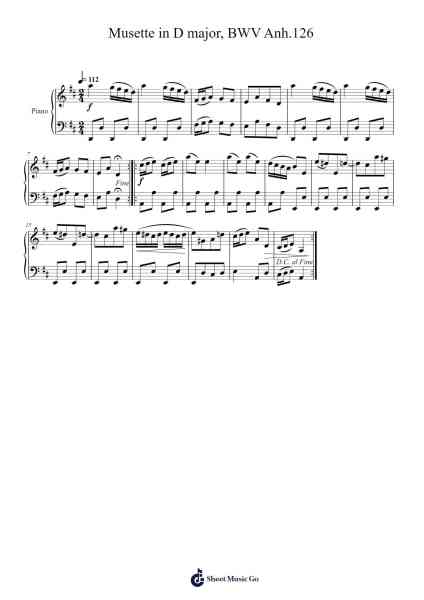 Musette in D Major, BWV Anh. 126 Sheet Music by Johann Sebastian Bach-Arr.Golddon
