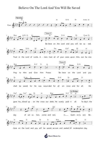 Believe On The Lord And You Will Be Saved Sheet Music by Cody Weinmann-Arr.Relip
