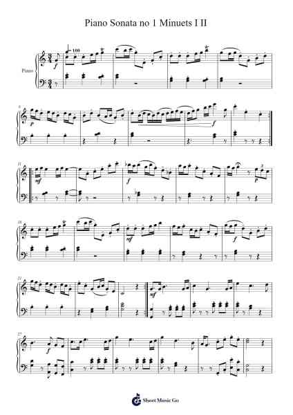 Piano Sonata no 1 Minuets I II Sheet Music by -Arr.Gracetience Hodril