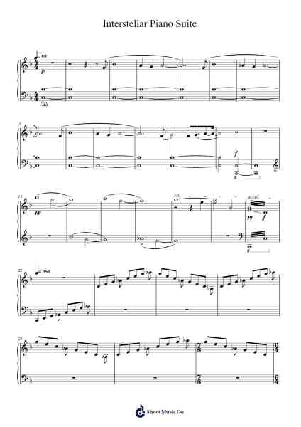 Interstellar Piano Suite Sheet Music by Mark Fowler-Arr.Yuledawn
