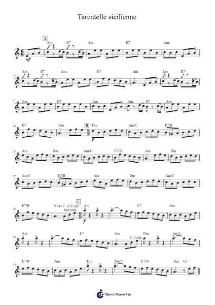 Tarentelle sicilienne Sheet Music by Unknown author-Arr.Troyning