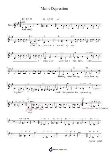 Manic Depression Sheet Music by Jimi Hendrix-Arr.Yulejah
