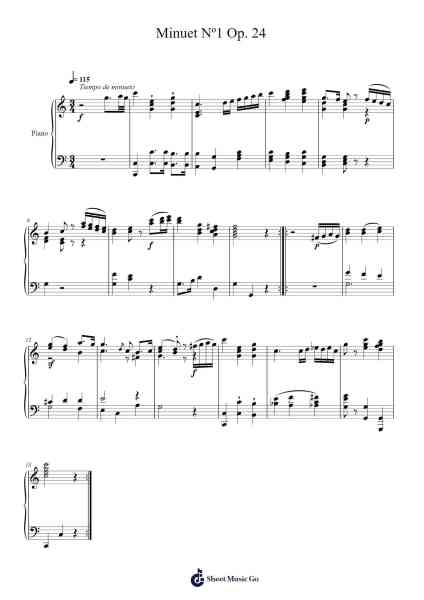 Minuet No. 1 in A Major, Op. 24 Sheet Music by Johann Nepomuk Hummel-Arr.Mattkell Eushop