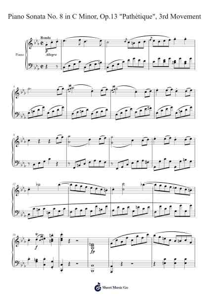 Piano Sonata No. 8 in C Minor, Op.13 "Pathétique", 3rd Movement Sheet Music by Ludwig van Beethoven-Arr.Cookelus