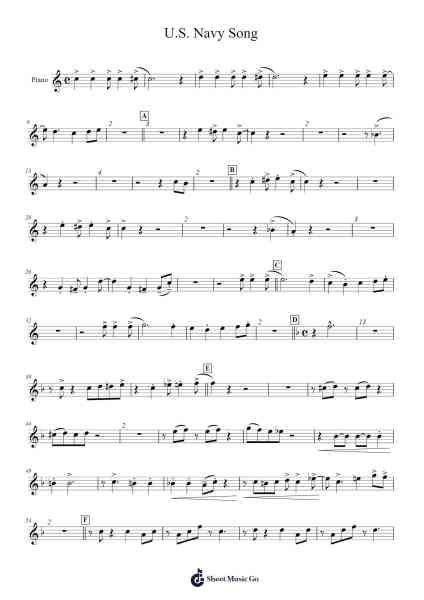 U.S. Navy Song Sheet Music by -Arr.Polwer Sharpger