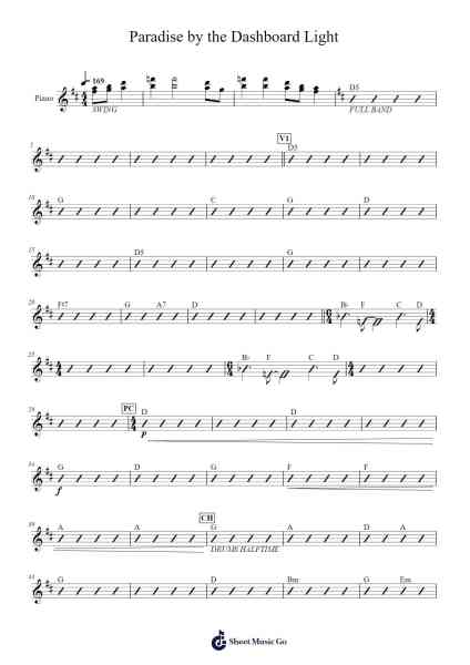 Paradise by the Dashboard Light Sheet Music by Meat Loaf-Arr.Montor