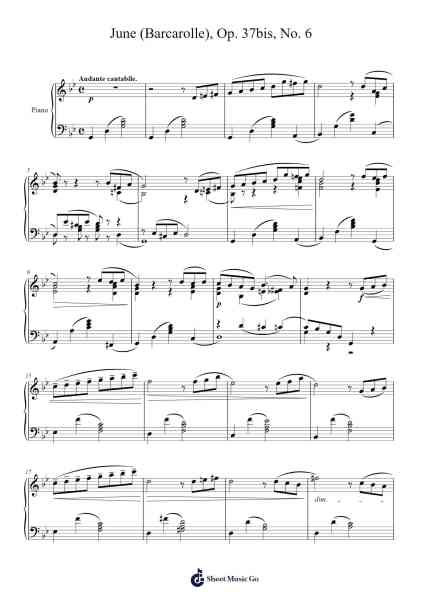 June (Barcarolle), Op. 37bis, No. 6 Sheet Music by Pyotr Ilyich Tchaikovsky-Arr.Bridrian
