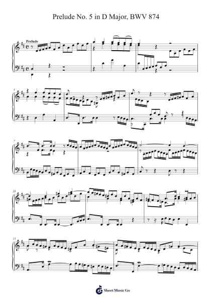 Prelude No. 5 in D Major, BWV 874 Sheet Music by Johann Sebastian Bach-Arr.Vicline Byzer