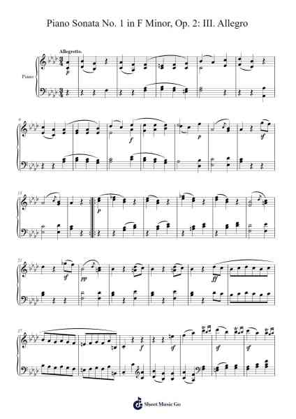 Piano Sonata No. 1 in F Minor, Op. 2: III. Allegro Sheet Music by Vincent-Arr.Gekeith Fordkiel