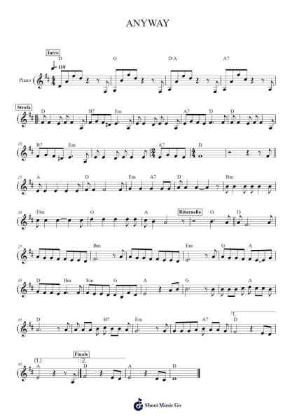 ANYWAY Sheet Music by Belumat-Arr.Griries