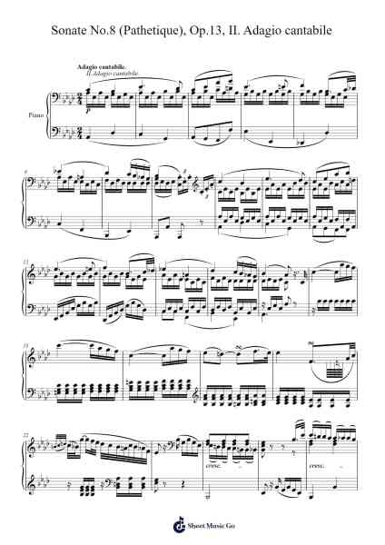 Sonata No. 8 in C Minor, Op. 13 "Pathétique": II. Adagio cantabile Sheet Music by Ludwig van Beethoven-Arr.Bauzel Zebian