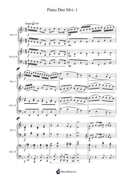 Piano Duo Mvt. 1 Sheet Music by Jonas Bendtsen-Arr.Triswolf Roochel