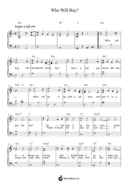 Who Will Buy? Sheet Music by Lionel Bart-Arr.Lechloe