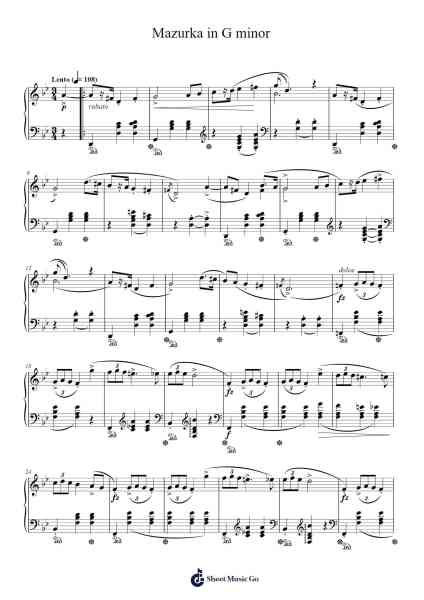 Mazurka in G Minor, Op. 24 No. 1 Sheet Music by Frédéric Chopin-Arr.Kepmill Rexbloor