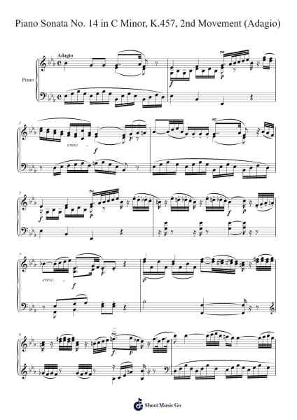 Piano Sonata No. 14 in C Minor, K.457, 2nd Movement (Adagio) Sheet Music by Wolfgang Amadeus Mozart-Arr.Benga