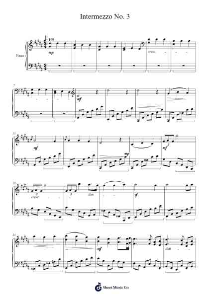 Intermezzo No. 3 Sheet Music by Markthur-Arr.Shirnett