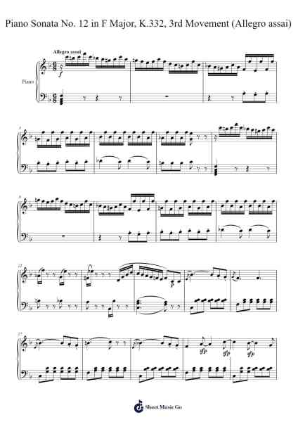 Piano Sonata No. 12 in F Major, K.332, 3rd Movement (Allegro assai) Sheet Music by Wolfgang Amadeus Mozart-Arr.Chloepole