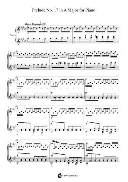 Prelude No. 17 in A Major for Piano Sheet Music by Eleazar Torres Gallegos-Arr.Prittville Millbrian