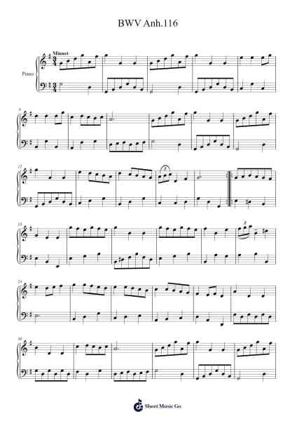 Minuet in G Major, BWV Anh. 116 Sheet Music by Johann Sebastian Bach-Arr.Sainsthea Flind