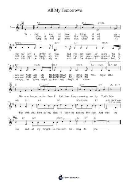 All My Tomorrows Sheet Music by Jimmy Van Heusen/Sammy Cahn-Arr.Eslot