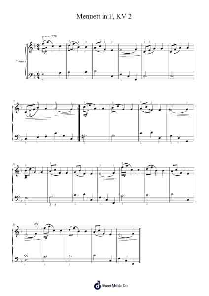 Menuett in F, KV 2 Sheet Music by Wolfgang Amadeus Mozart-Arr.Wildmy
