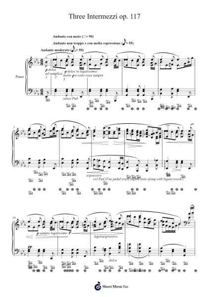 Three Intermezzi op. 117 Sheet Music by Johannes Brahms-Arr.Padlia Bebe