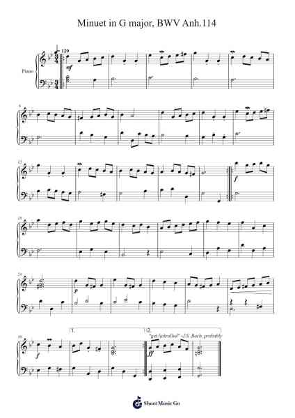 Minuet in G Major, BWV Anh. 114 Sheet Music by Johann Sebastian Bach-Arr.Wyldemas Sercar