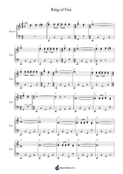 Ring of Fire Sheet Music by Johnny Cash-Arr.Kelins Woothe