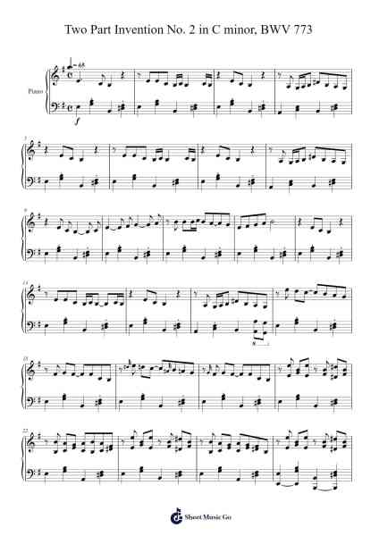 Two Part Invention No. 2 in C minor, BWV 773 樂譜由 Johann Sebastian Bach - 編曲 Consdrow