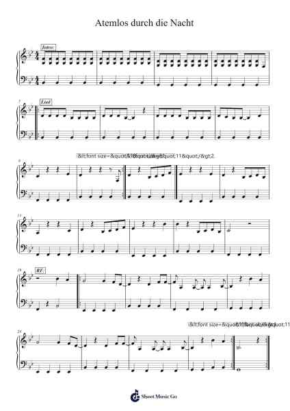 Atemlos durch die Nacht Ноты для фортепиано от -Arr.Pennlyle Ferpkins