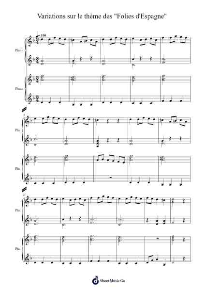Variations sur le thème des "Folies d'Espagne" Sheet Music by matias bevilacqua-Arr.Lencher Jameswyatt