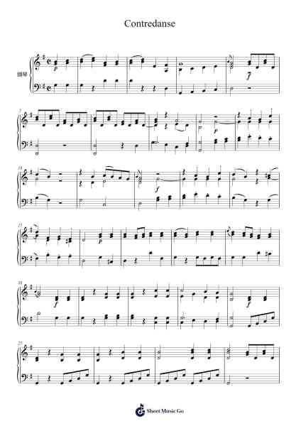 Contredanse Sheet Music by Wolfgang Amadeus Mozart-Arr.Davehume