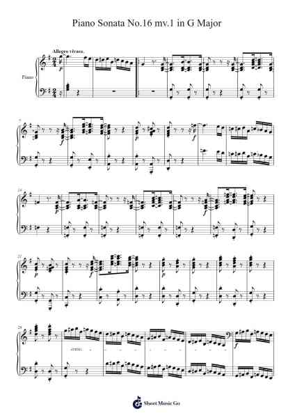 Piano Sonata No. 16 in G Major, Op. 31, No. 1: I. Allegro vivace Sheet Music by Ludwig van Beethoven-Arr.Jillmo Grantbott