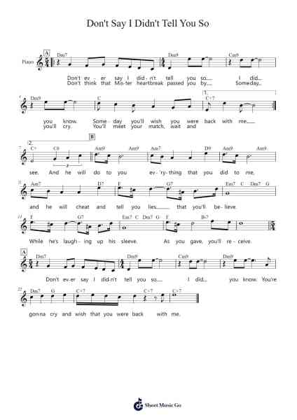 Don't Say I Didn't Tell You So 乐谱由 Burt Bacharach - 编曲 Temchell Thompro